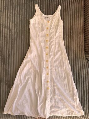 Guess White Midi Button-Front Summer Dress with Yellow Buttons